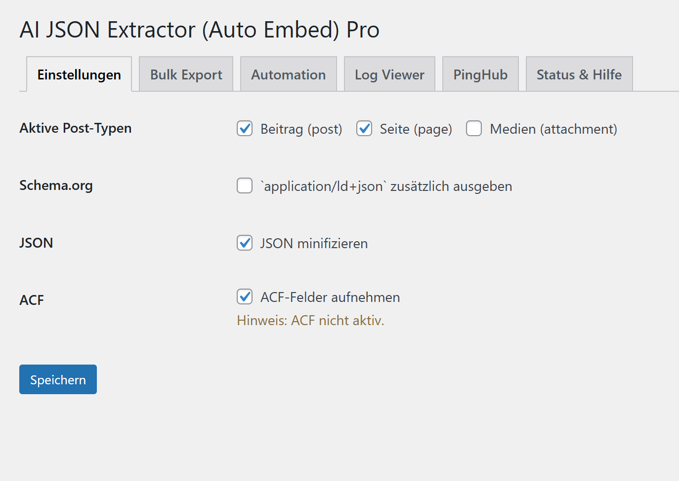 Einstellungen – JSON, Schema.org, ACF-Optionen
